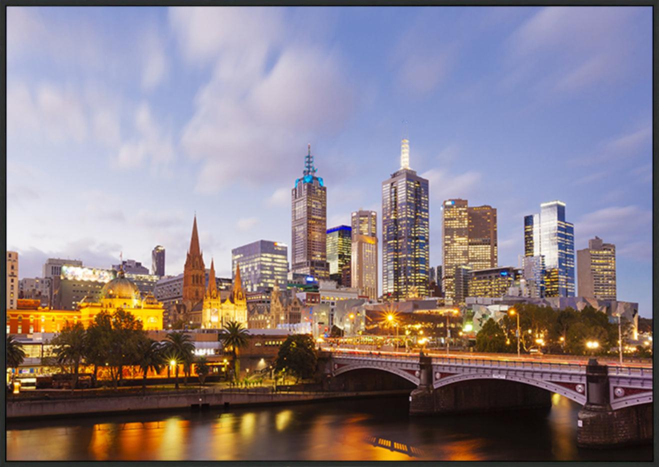 87503681 Melbourne city at sunset with yarra river and building architecture copy - ArtFramed