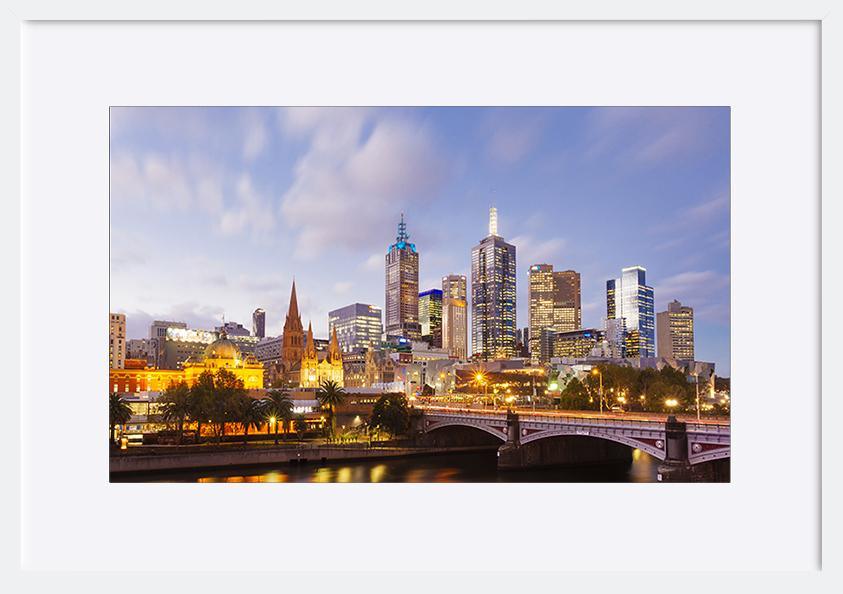 87503681 Melbourne city at sunset with yarra river and building architecture copy - ArtFramed